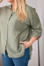 Dámská bavlněná košile ve velikosti Plus Size s límečkem a krajkovou vsadkou khaki