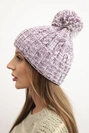 Damenwintermütze mit Pompon aus Wolle K424 lila