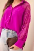Women's viscose shirt with lace sleeves and collar dark purple