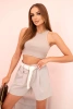 Women's high-waisted shorts with a belt dark beige