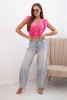 Women's satin bodysuit blouse with a deep neckline pink