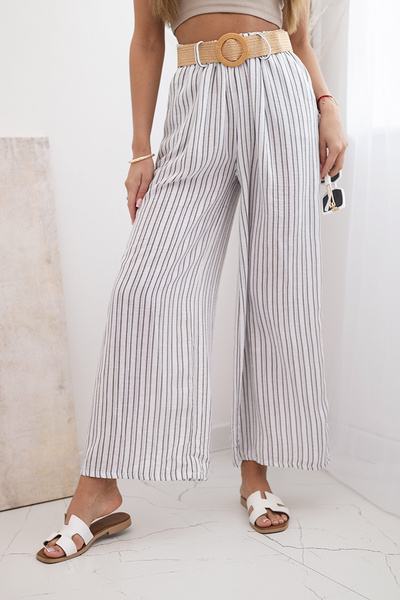 Women's wide-leg striped viscose trousers white