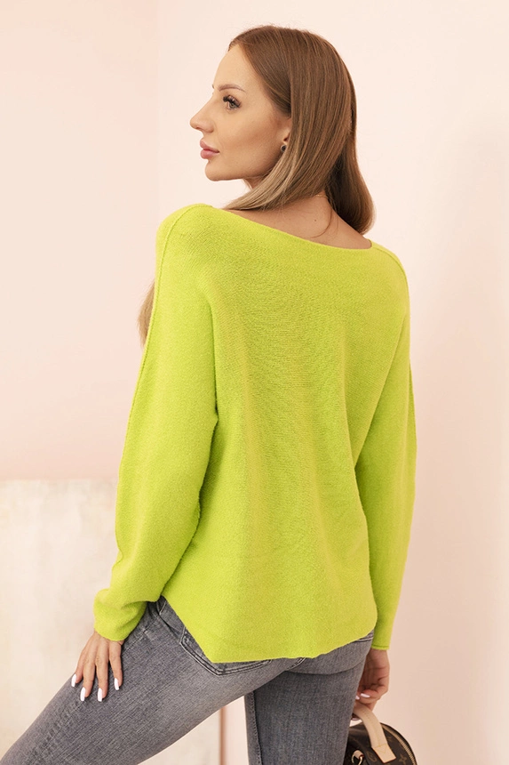 Women's sweater with viscose and V-neck pistachio