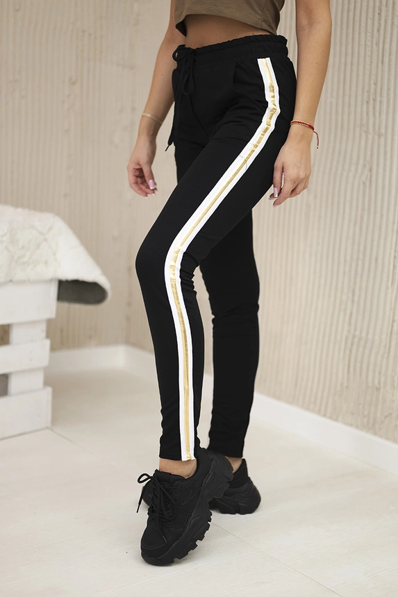 Cotton trousers with a gold stripe black