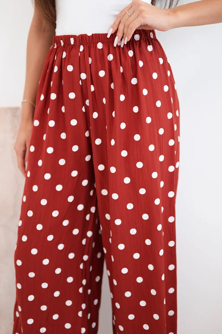 Damenhose weit mit Punkten mit Gummibund im Bund für den Sommer rostrot