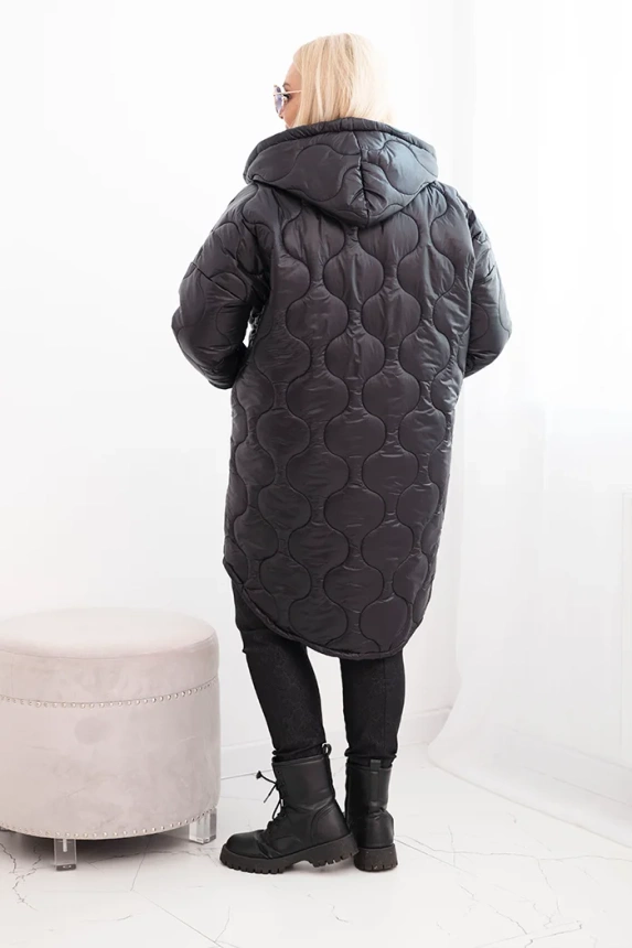 Damen Winterjacke Plus Size gesteppte mit Kapuze schwarz