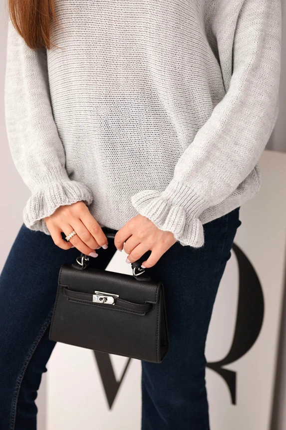 Women's mohair sweater with gathered sleeves and a back cutout light gray