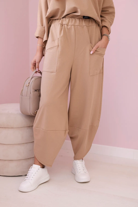 Baumwoll-Sweatshirt-Hosen-Set Leichtes Kamel