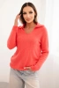 Women's sweater made of baby alpaca with a collar and V-neck pink