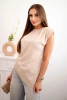 Elegant women's blouse with ruffles and asymmetrical cut beige