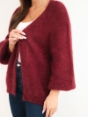 Sweter damski  w 80% z kid moheru o luźnym fasonie bez zapięcia bordowy
