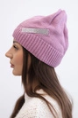 Women's winter wool hat with decorative zirconia band K402 dark pink