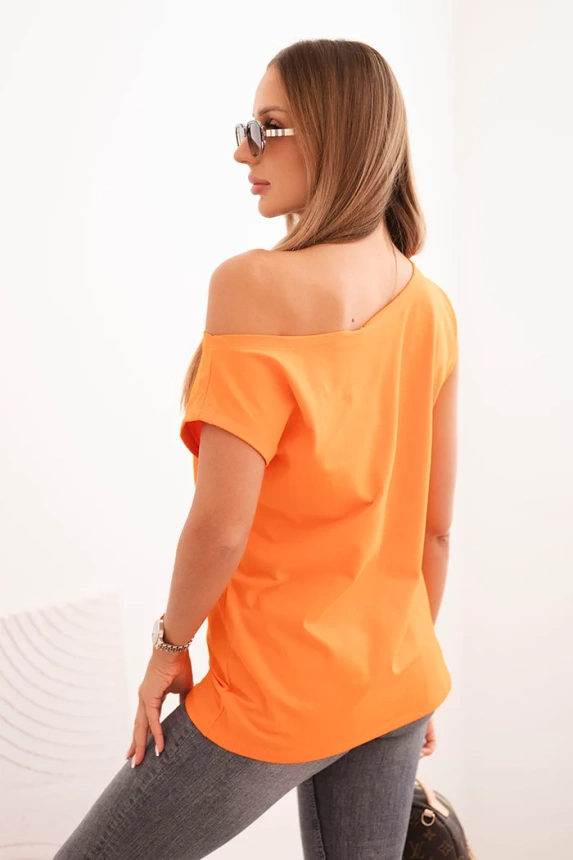 Women's blouse with one shoulder exposed orange