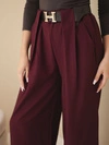 Women's trousers wide viscose with belt plum