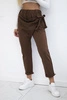 Viscose trousers tied with an asymmetrical front chocolate