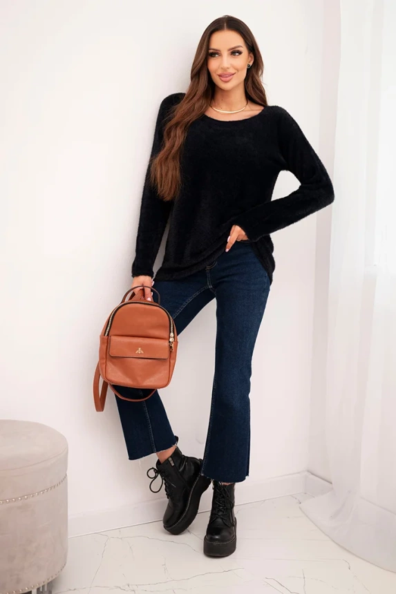 Women's sweater made of soft knit with a round neckline black