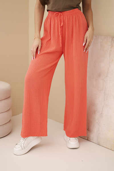 Spodnie muślinowe z szeroką nogawką malinowe