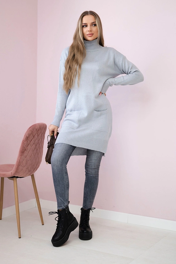 Sweater with stand-up collar light gray