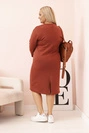 Plus Size women's dress with a V-neck and sleeves in butter color, red