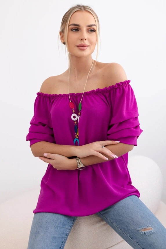 Spanish blouse with decorative sleeves dark purple