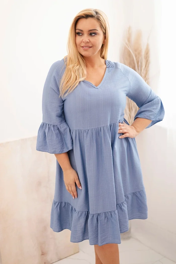 Dámské viskózové šaty Plus Size s ažurovou ozdobou džínová