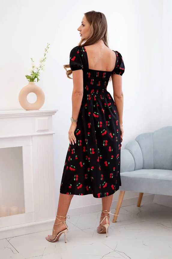 Damenkleid mit Puffärmeln und Print schwarz