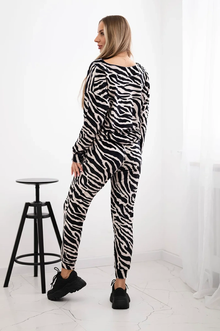 Velúrová súprava s potlačou zebra čierna+béžová