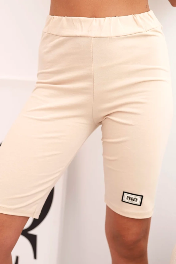 Women's cotton set with short sleeves and shorts beige