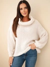 Damenpullover locker mit Wollanteil mit Rollkragen hellbeige