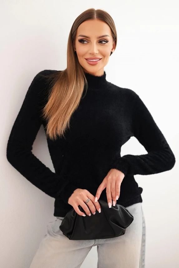 Women's alpaca sweater with a turtleneck black