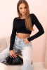 Women's blouse with long sleeves and effective ruffles on the bust black