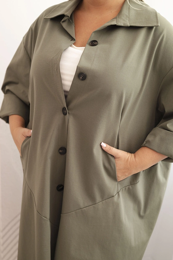 Damenjacke Plus Size Punto aus Baumwolle mit Knöpfen khaki
