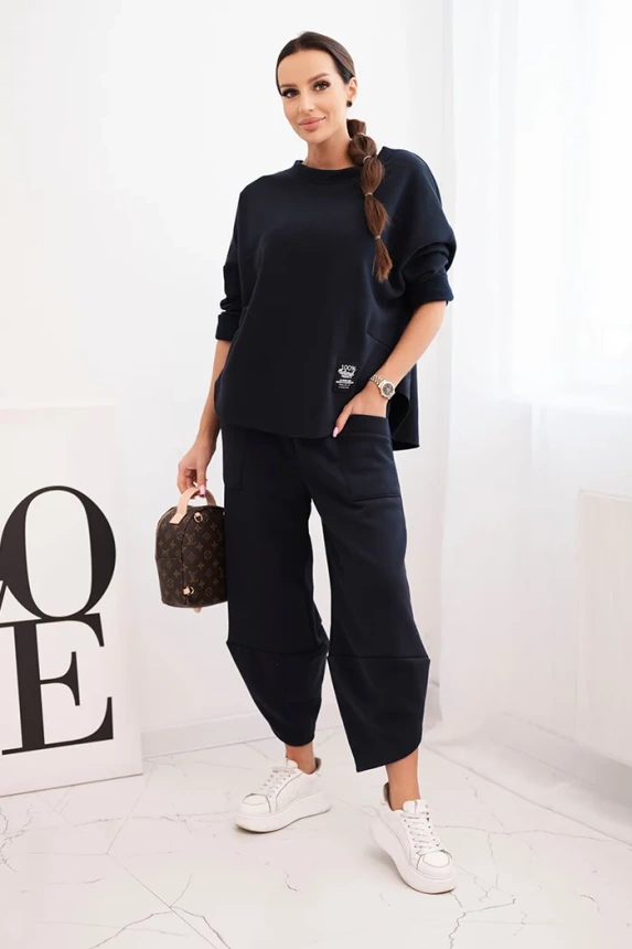 Damen-Dress-Set aus dickerem Material mit weitem Bein blau