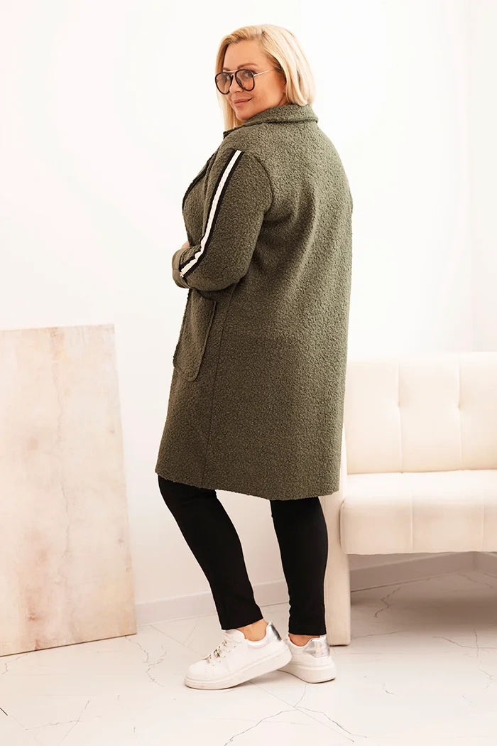 Moteriškas Plus Size paltas iš dirbtinio avikailio su kišenėmis khaki