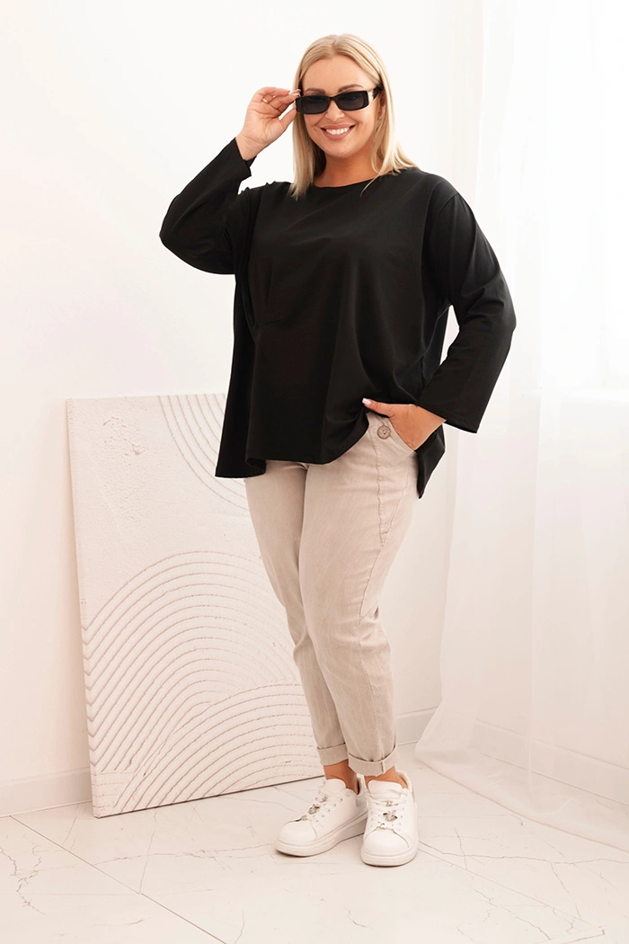 Women's Plus Size blouse with cotton, featuring a pocket and rolled sleeves kiwi