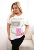 Women's cotton Plus Size blouse with gold print white + green
