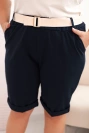 Medvilninės moteriškos šortai Plus Size su diržu tamsiai mėlyna