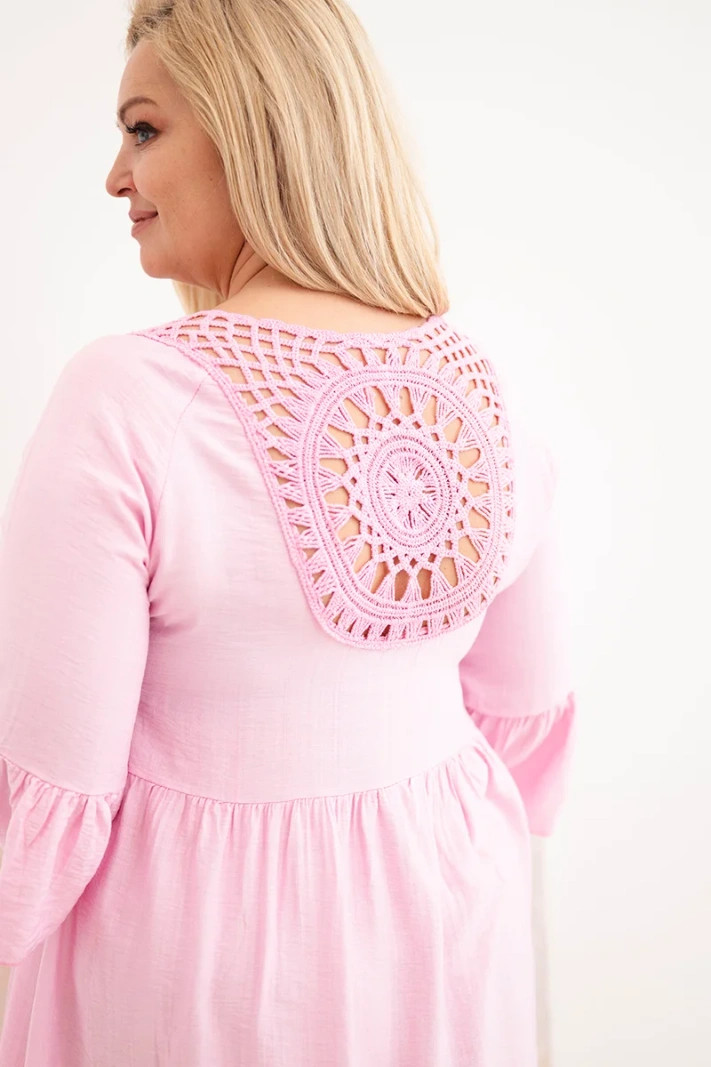 Dámské šaty Plus Size z viskózy s ažurovým zdobením bonbónově růžová