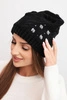 Women's winter wool hat with decorative appliqués K468 black