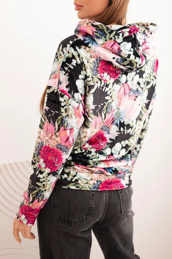 Velours-Sweatshirt mit Kapuze schwarz