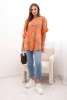 Women's cotton blouse with a butterfly pattern and buttons - orange