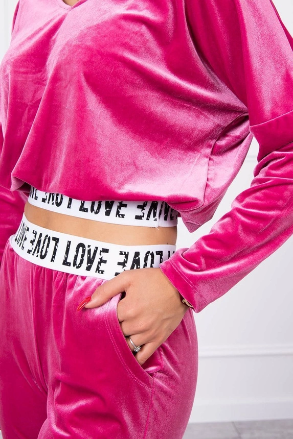 Velurová souprava s kapucí fuchsiová