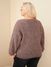 Damenpullover Plus Size mit V-Ausschnitt und weitem Ärmel mocca