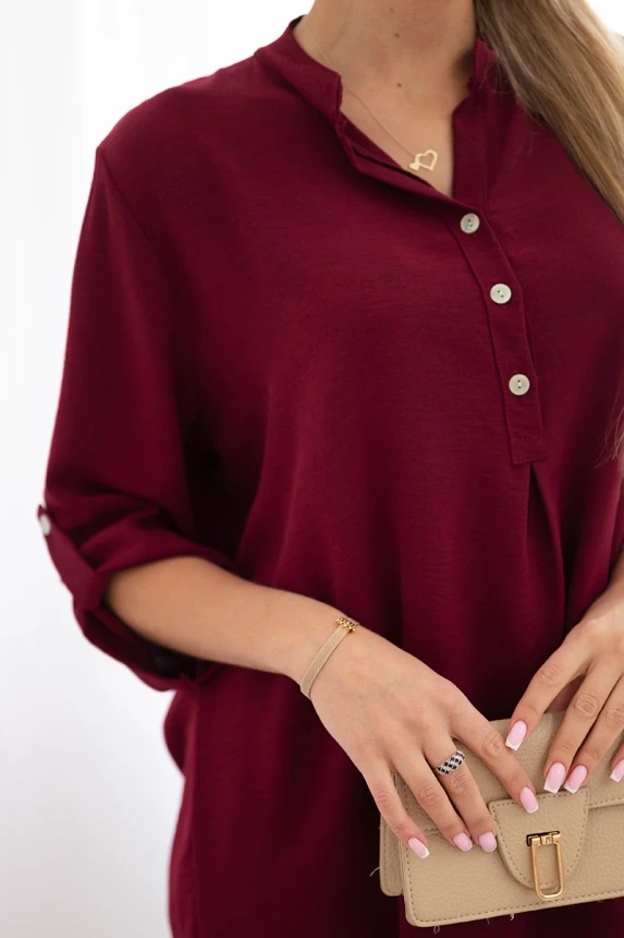 Bluse mit längerem Rücken weinrot