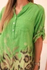 Women's cotton shirt with rolled-up sleeves and animal pattern green