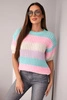 Sweter damski ażurowy w kolorowe pasy z krótkim rękawem miętowy