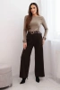 Women's elegant trousers with a belt and wide leg brown