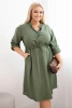 Plus Size women's viscose dress with buttons and waist tie khaki
