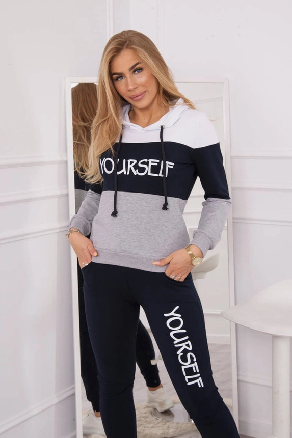 Set with print Yourself  whit+navy blue