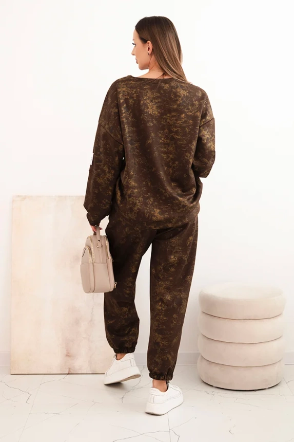 Women's oversized tracksuit set made of viscose with an elongated sweatshirt and a washed effect brown